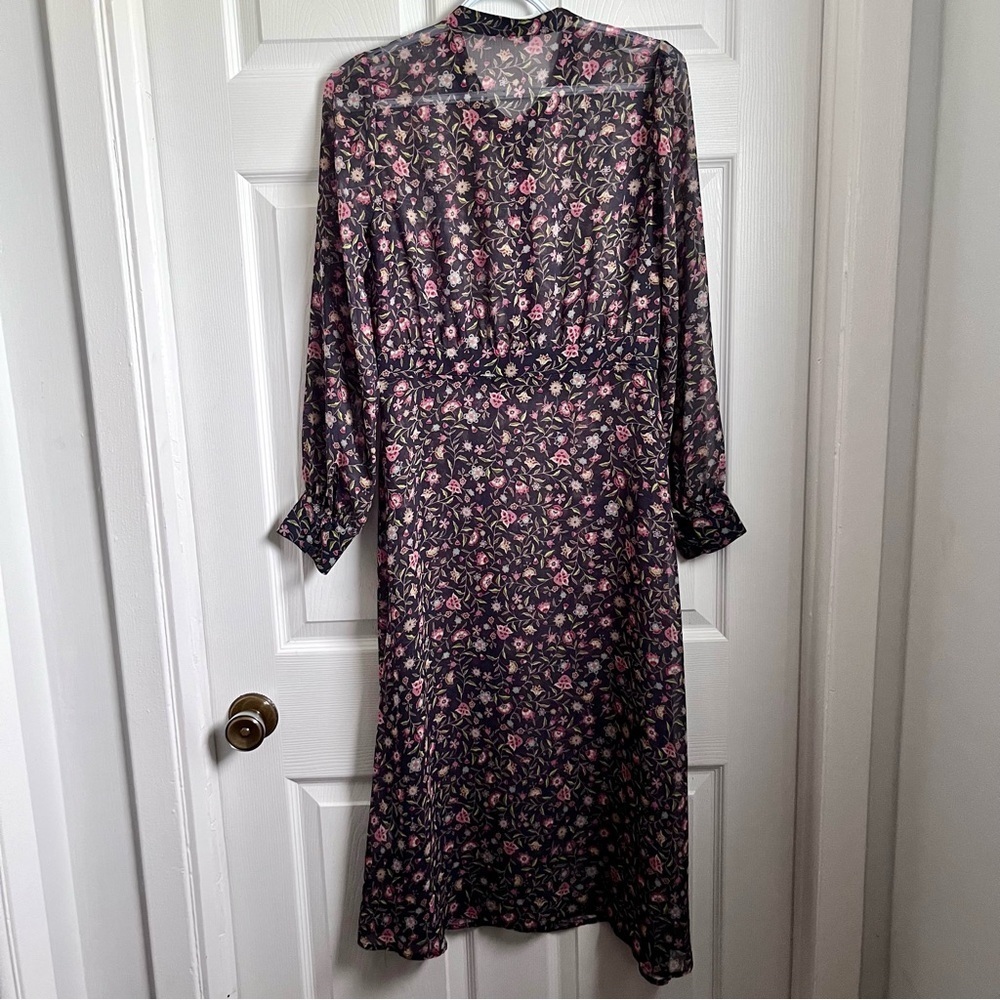 Frank And Oak Dress Floral Maxi Small Women black long sleeve sheer buttons - Picture 5 of 5